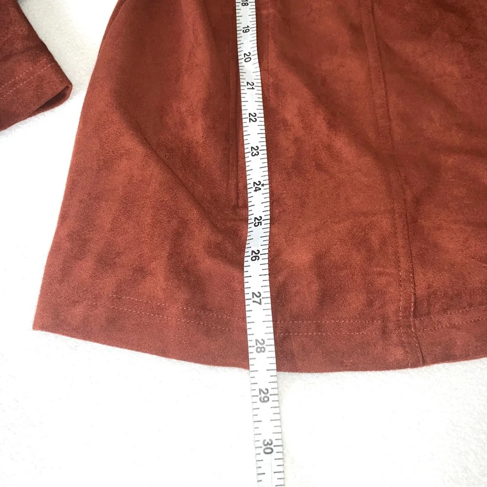 CHICO’S Faux Suede Long Double-Zip Moto Jacket Whiskey color size 2X GORGEOUS - Picture 14 of 16